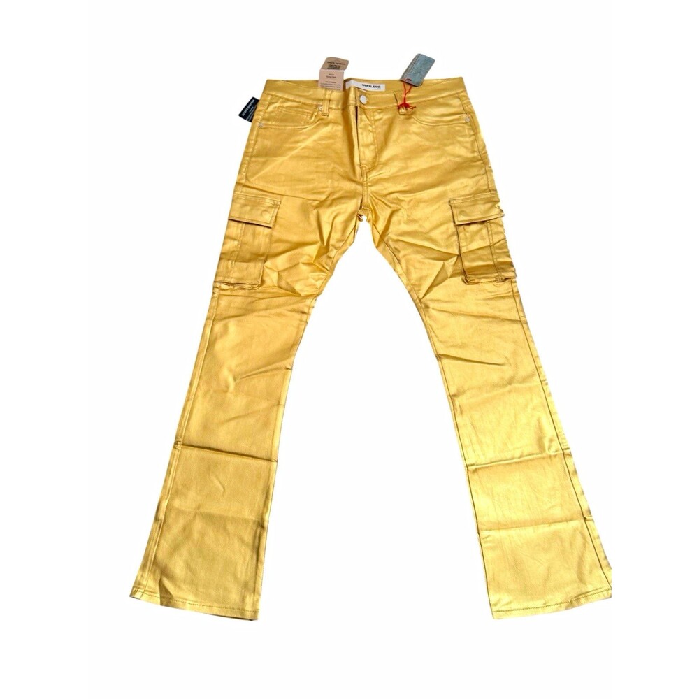 Armor Jeans Men's Gold Slim Straight Cargo Denim Pants Size 38x36